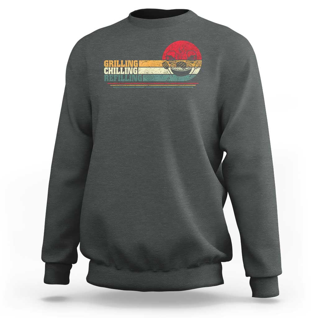 Dark heather sweatshirt with front grill-themed text and smoker graphic.