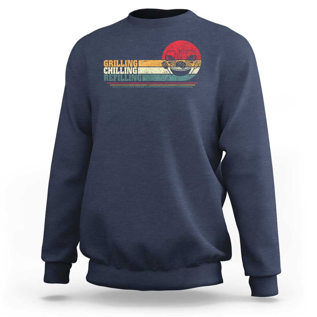 Navy sweatshirt with front grill-themed text and smoker graphic.
