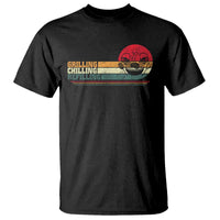 Black T-shirt with grill-themed graphic: Grilling, Chilling, Refilling, beer