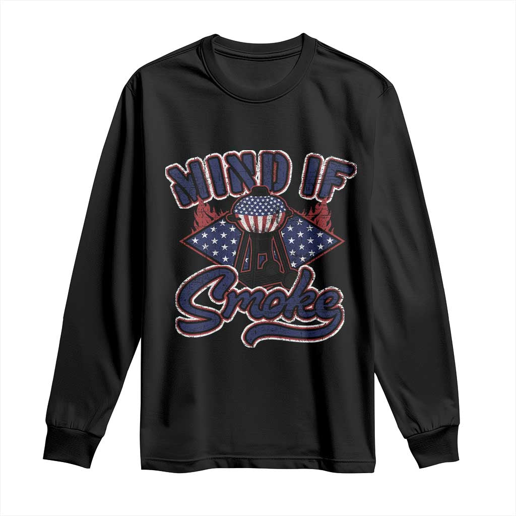 Black long sleeve T-shirt with 'Mind If I Smoke' smoker graphic on front.