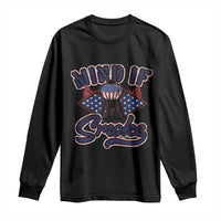 Black long sleeve T-shirt with 'Mind If I Smoke' smoker graphic on front.
