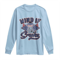 Light blue long sleeve T-shirt with 'Mind If I Smoke' smoker graphic on front.