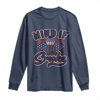 Navy long sleeve T-shirt with 'Mind If I Smoke' smoker graphic on front.