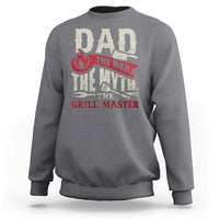 Dark heather gray men’s sweatshirt with “Dad” BBQ pitmaster graphic on the back
