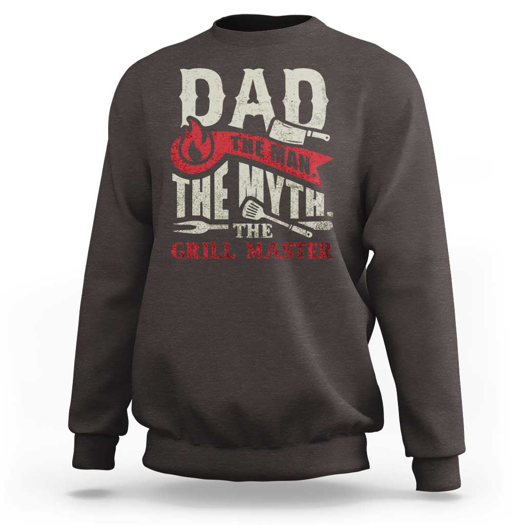 Dark chocolate men’s sweatshirt with “Dad” BBQ pitmaster graphic on the back