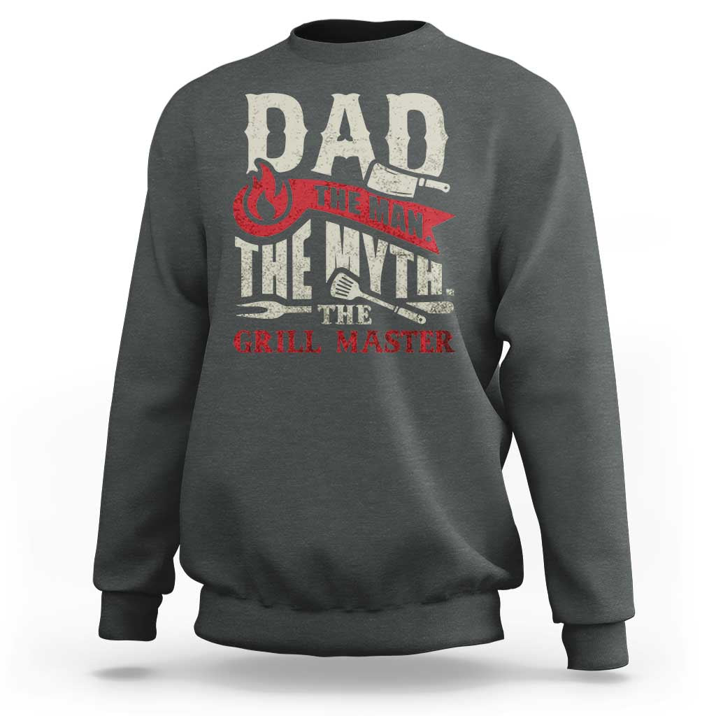 Charcoal men’s sweatshirt with “Dad” BBQ pitmaster graphic on the back