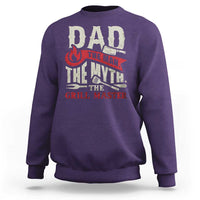 Purple men’s sweatshirt with “Dad” BBQ pitmaster graphic on the back