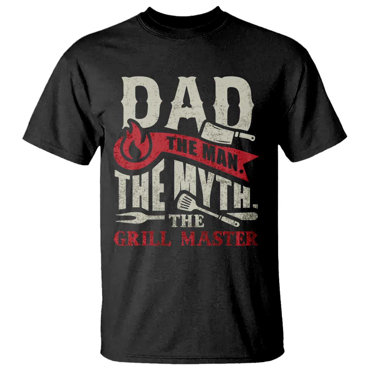 Black men's BBQ grilling graphic T-shirt with "DAD" and "GRILL MASTER" text design