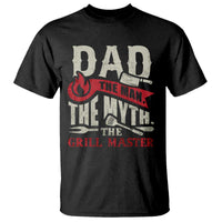 Black men's BBQ grilling graphic T-shirt with "DAD" and "GRILL MASTER" text design