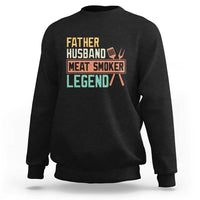 Men's black crewneck sweatshirt with 'Meat Smoker' retro graphic on chest