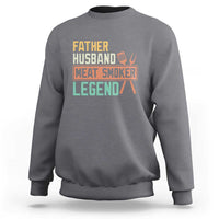 Men's charcoal crewneck sweatshirt with 'Meat Smoker' retro graphic on chest