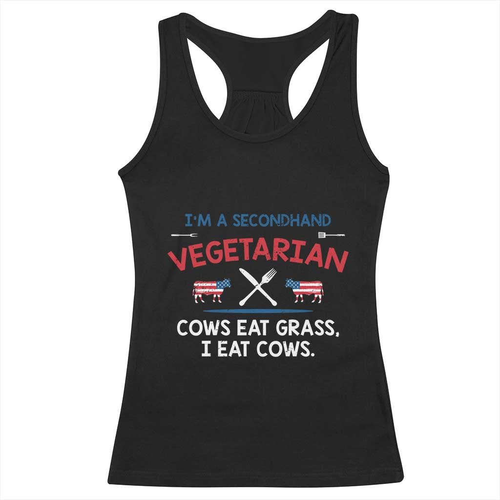 Funny BBQ Lover Racerback Tank Top Cow Eat Grass I Eat Cow Anti Vegan Jokes