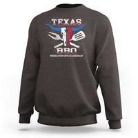 Texas BBQ lover sweatshirt in dark chocolate with front Texas BBQ graphic and crewneck