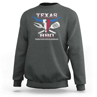 Texas BBQ lover sweatshirt in dark gray with front Texas BBQ graphic and crewneck