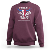 Texas BBQ lover sweatshirt in maroon with front Texas BBQ graphic and crewneck