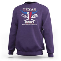 Texas BBQ lover sweatshirt in purple with front Texas BBQ graphic and crewneck