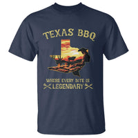Navy T-shirt with Texas BBQ front graphic and cowboy grilling logo text