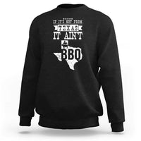Black crewneck sweatshirt with Texas BBQ slogan and Texas map graphic