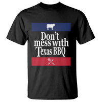Black short-sleeve T-shirt with front cow and Texas BBQ text graphic