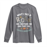 Charcoal gray long sleeve T-shirt with "Rock" graphic and geology-themed text design