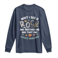 Navy long sleeve T-shirt with "Rock" graphic and geology-themed text design