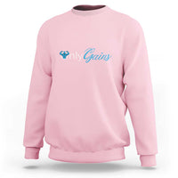 Light pink crewneck sweatshirt with Only Gains graphic on chest