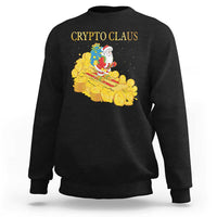 Black sweatshirt with “CRYPTO CLAUS” text and Santa on a gold coin graphic
