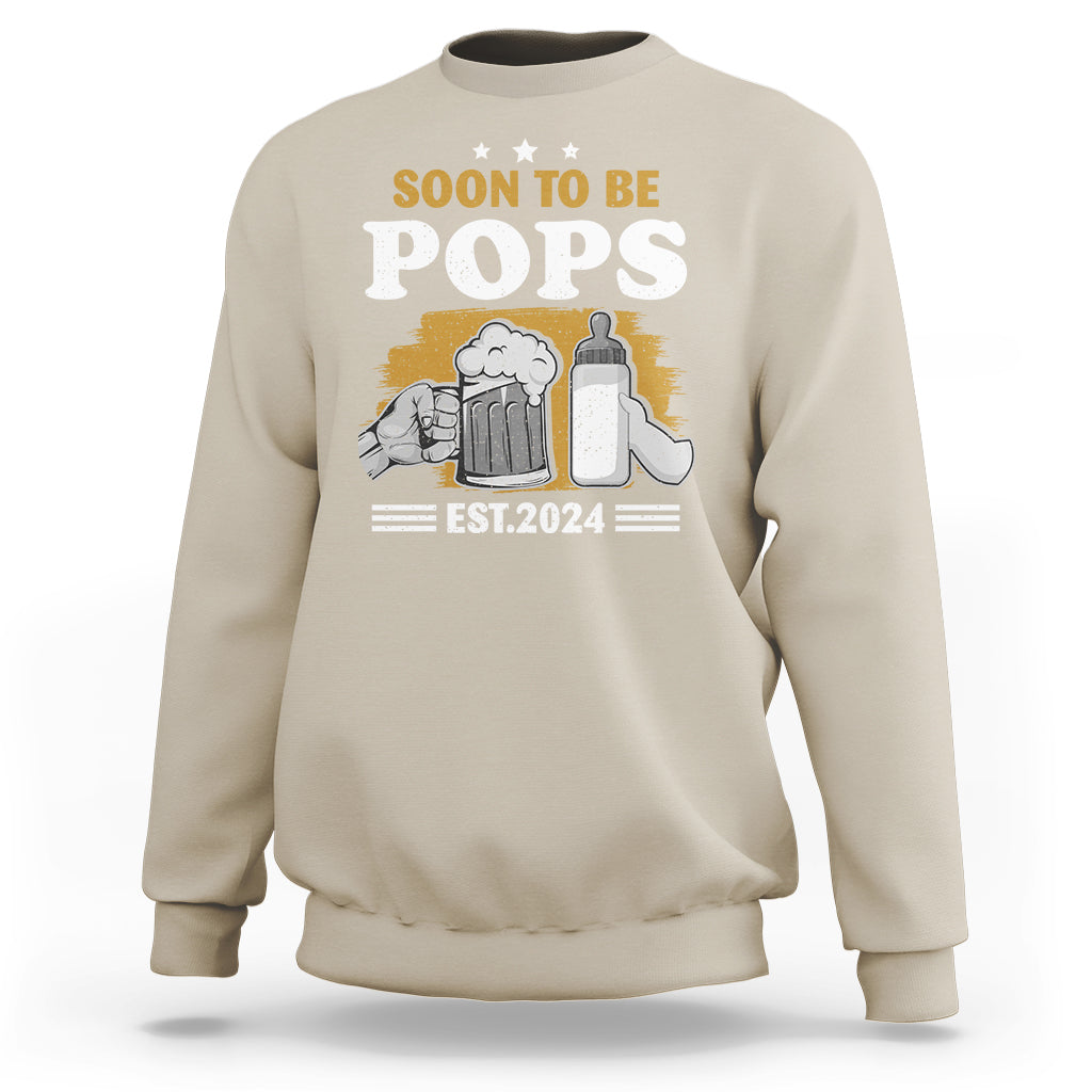 Dad announcement sweatshirt in sport gray with “SOON TO BE POPS” graphic and “EST.2024” text
