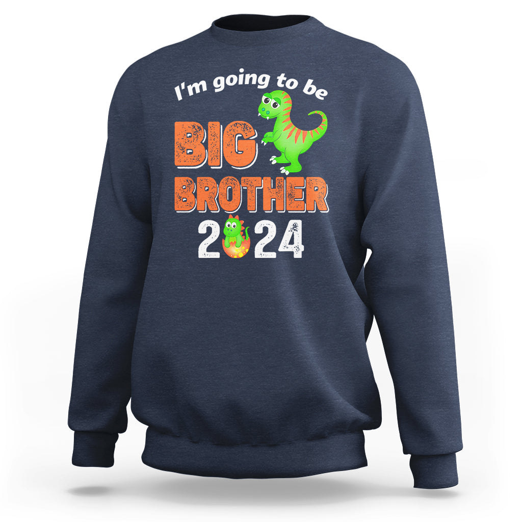Navy baby sweatshirt, long sleeves, front dinosaur “Big Brother 2024” graphic.