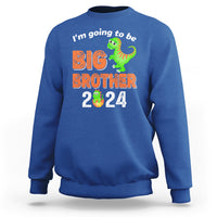 Royal blue baby sweatshirt, long sleeves, front dinosaur “Big Brother 2024” graphic.
