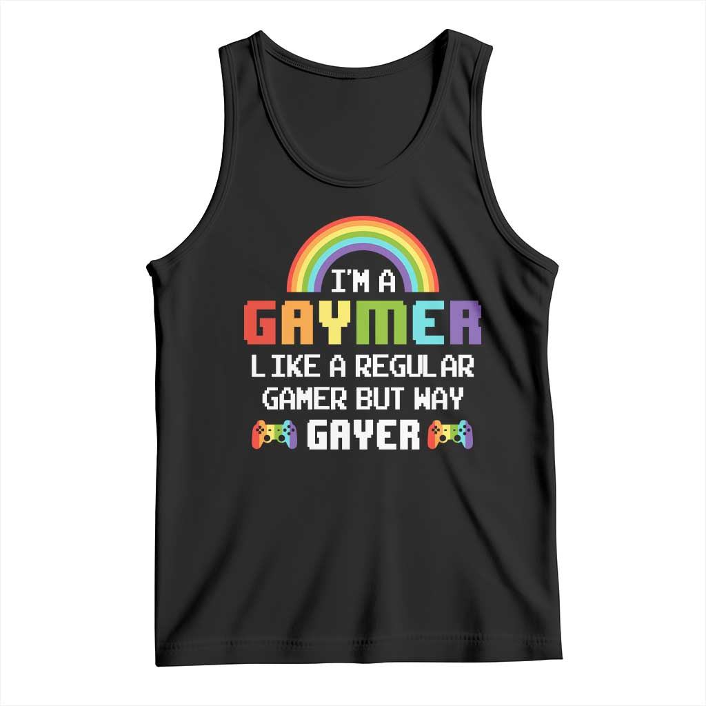 Black tank top with rainbow 'I'M A GAYMER' graphic and controller icons