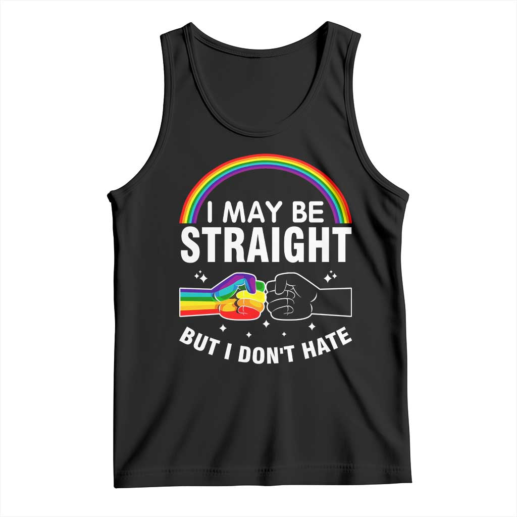 Black pride tank top with rainbow arch and “I may be straight” graphic