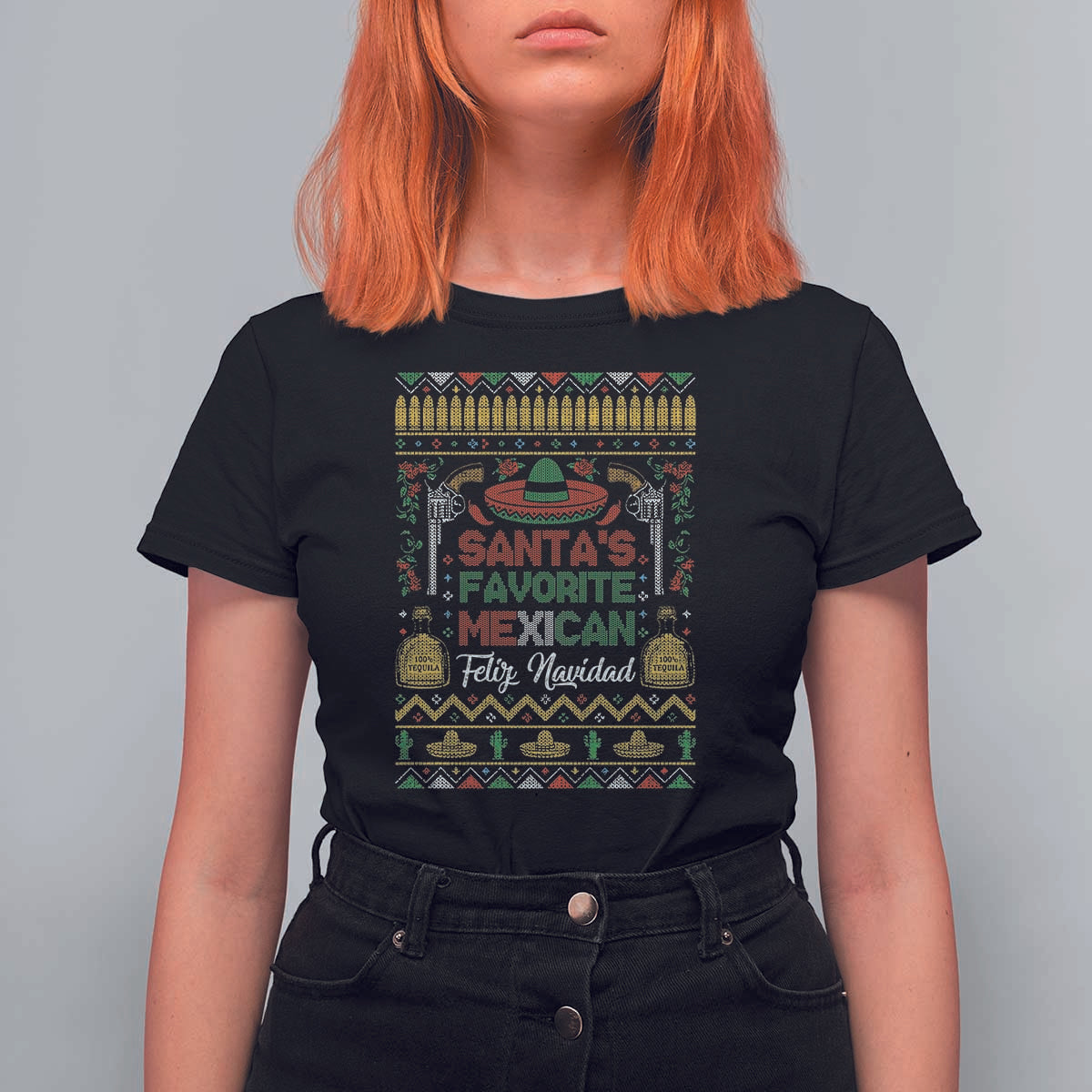 Funny Mexico Xmas Feliz Navidad T Shirt For Women Santa' Favorite Mexican