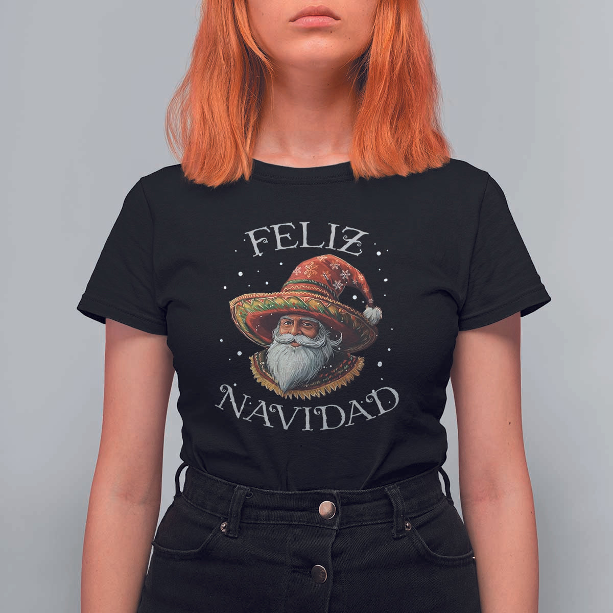 Funny Mexico Xmas T Shirt For Women Santa Sombrero Feliz Navidad