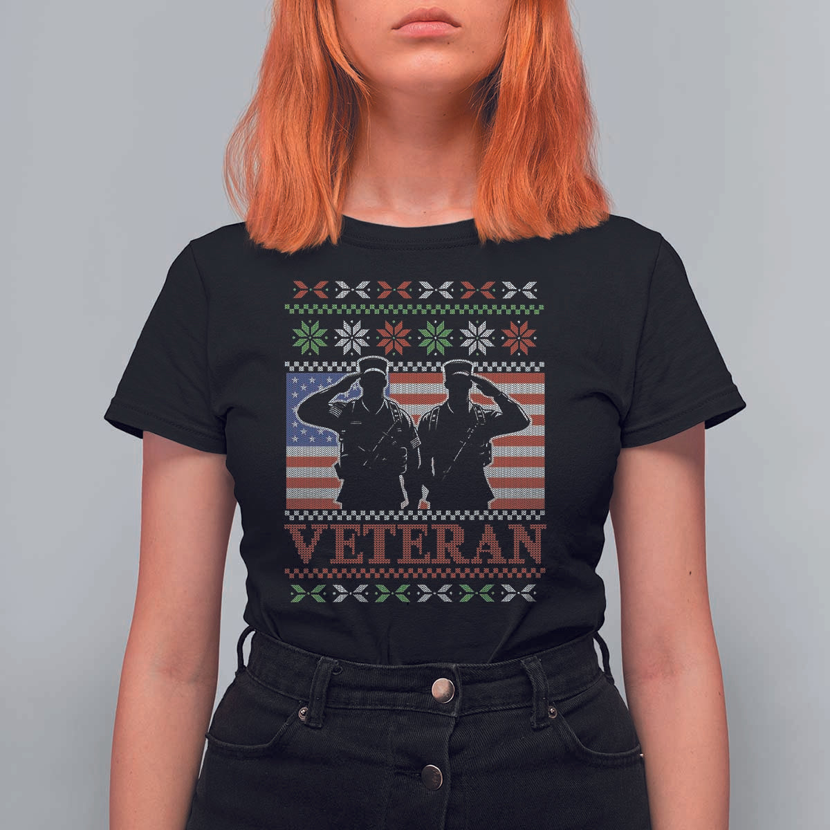 Christmas Veteran T Shirt For Women Soldier America Flag Patriotic