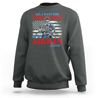 Dark gray crewneck sweatshirt with front graphic print and long sleeves