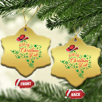 Gold star-shaped Christmas ornaments with cowboy hat and "Merry Christmas Y'all" text.