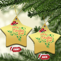Two gold star-shaped Christmas ornaments with cowboy hat and "Merry Christmas Y'all" front/back.