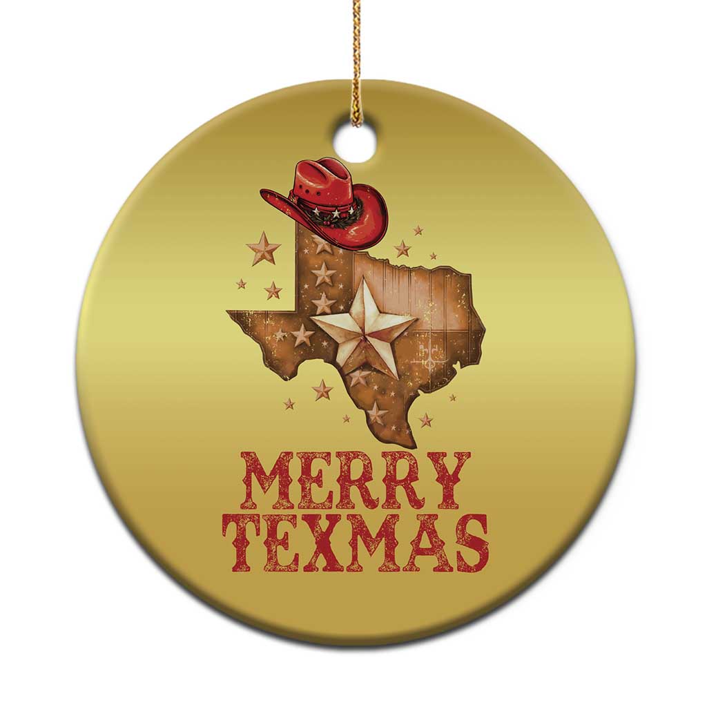 Xmas In Texas Christmas Ornament Merry Texmas Santa Cowboy Hat - Wonder Print Shop