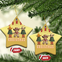 Gold star Howdy Christmas cowboy cactus ornament with hanging gold string.