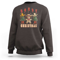 Dark brown Christmas sweatshirt with cowboy and cactus graphic, “Happy Christmas” lettering