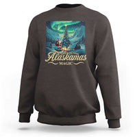 Charcoal crewneck sweatshirt with winter aurora 'Alaskamas Magic' front graphic