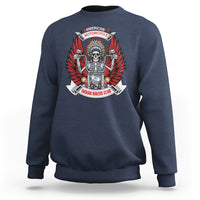 Navy motorcycle rider sweatshirt with large back eagle biker club graphic
