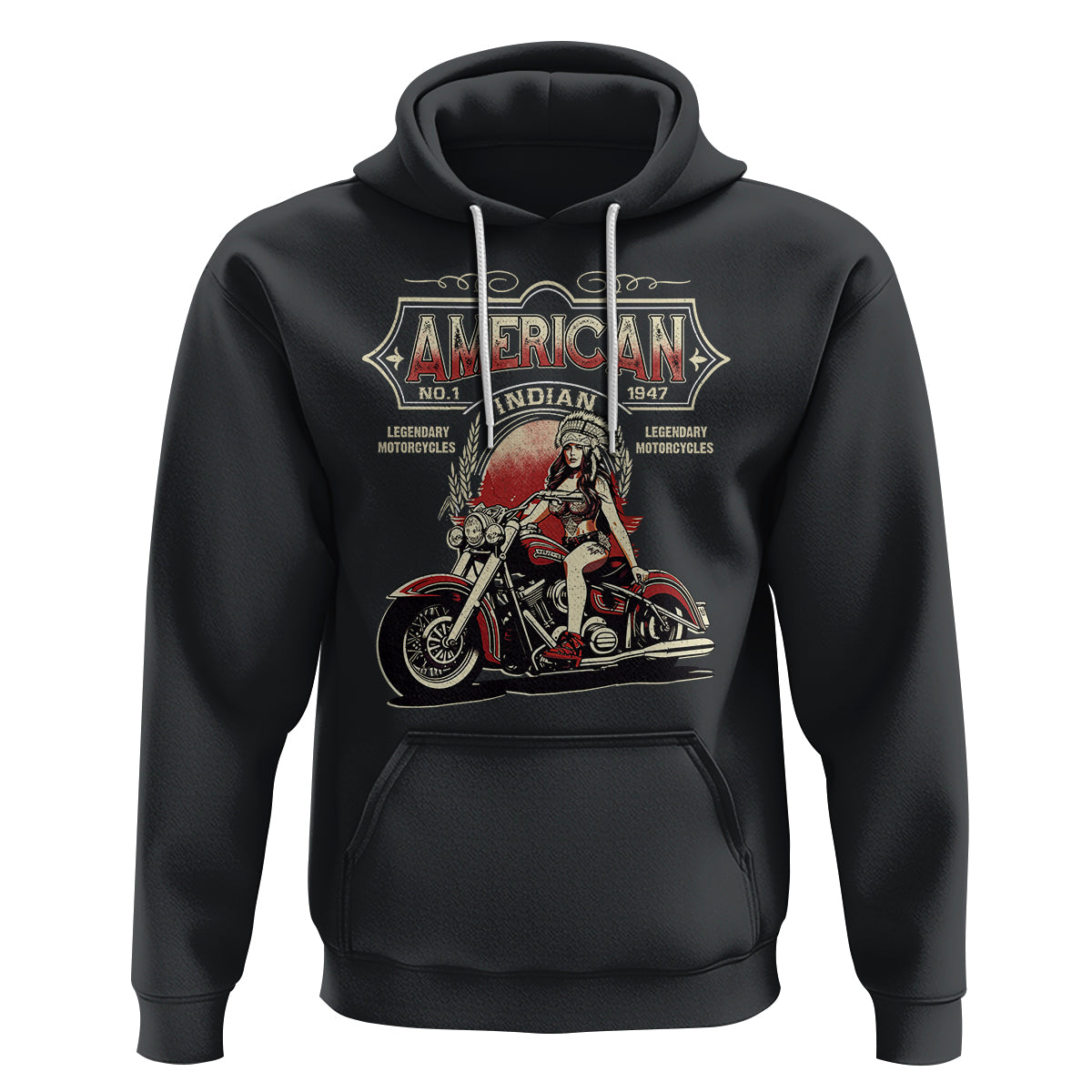 Motorcycle Rider Hoodie American Indian Legendary Retro Biker - Wonder Print Shop