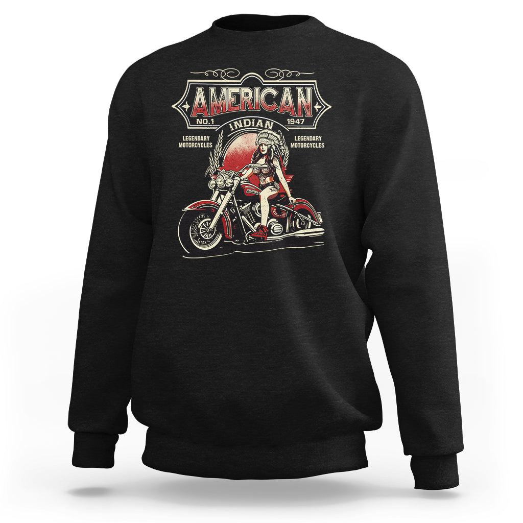 Motorcycle Rider Sweatshirt American Indian Legendary Retro Biker - Wonder Print Shop