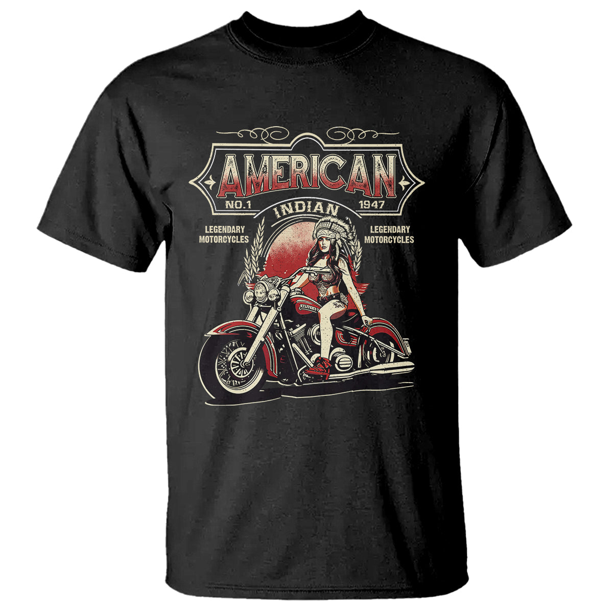 Motorcycle Rider T Shirt American Indian Legendary Retro Biker - Wonder Print Shop