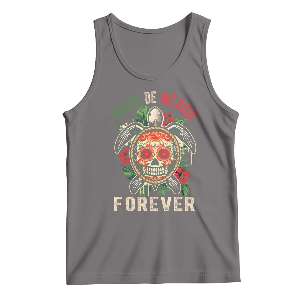 Gray sleeveless tank top with sea turtle sugar skull 'FOREVER' graphic