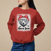 Women's Mother's Day sweatshirt in red with bear sunglasses graphic and 'Mama Bear' text