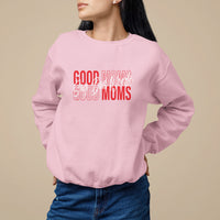 Light pink women's sweatshirt with red and white "GOOD MOMS" graphic