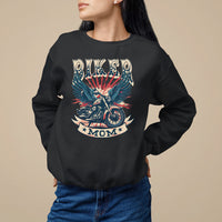 Black biker mom sweatshirt with motorcycle graphic, crewneck long sleeve